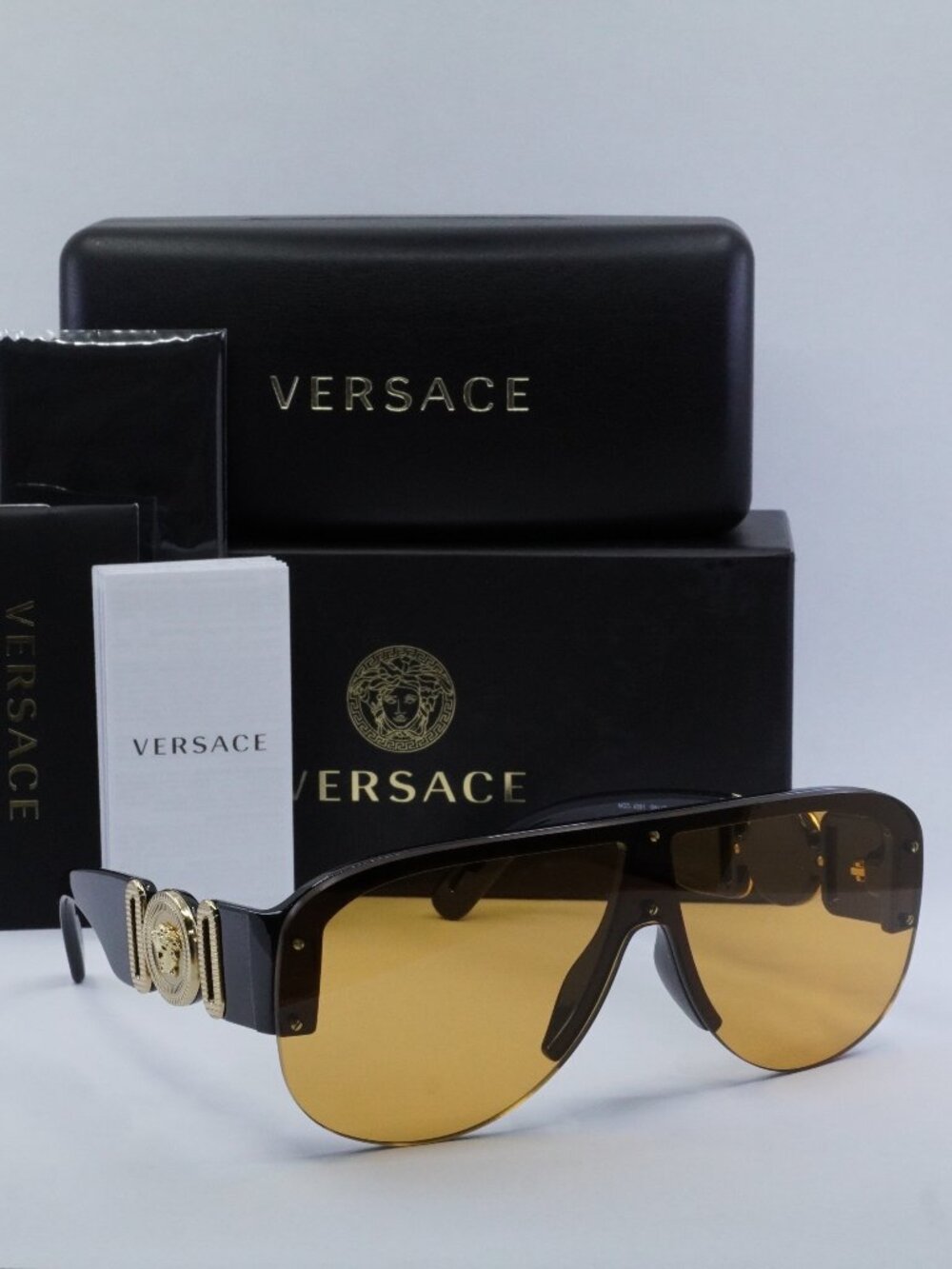 Versace VE4391 GB1/7 Shield Sunglasses - Black / Orange